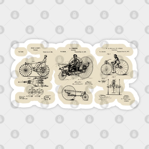 Vintage Bike Art Gift Patent Blueprints Sticker by MadebyDesign